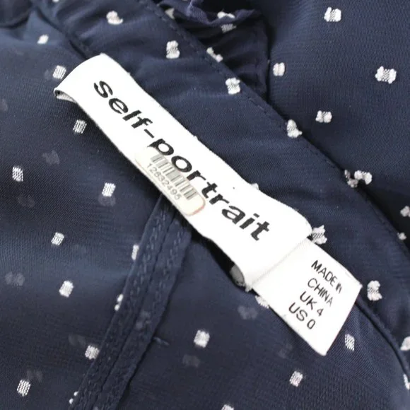 Self-Portrait Navy White Swiss Dot Plumetis Frilled One Shoulder Blouse Top 0 XS - Picture 8 of 9